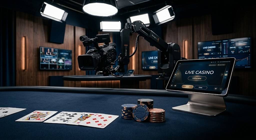 Kamerastudio för live casino med kort och marker