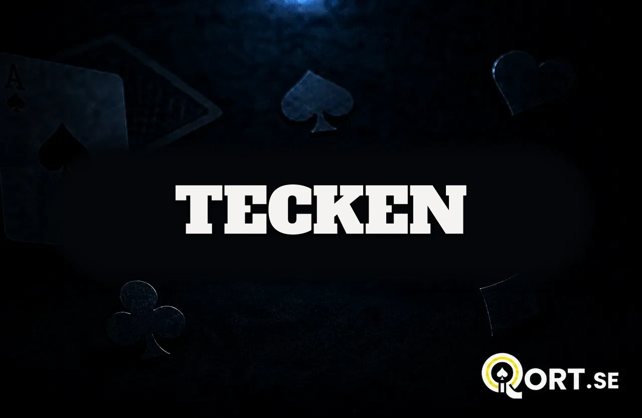 Mörkt kortbord med spelkort och färgsymboler och namnet Tecken